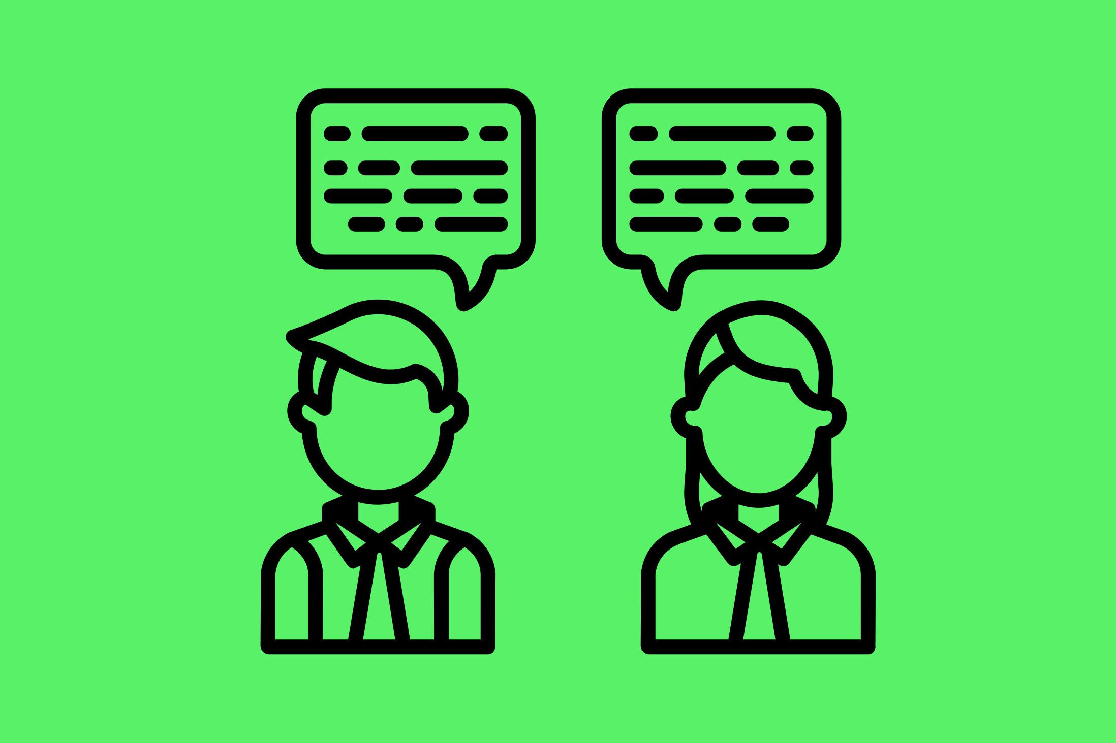 Zwei gezeichnete Personen unterhalten sich miteinander