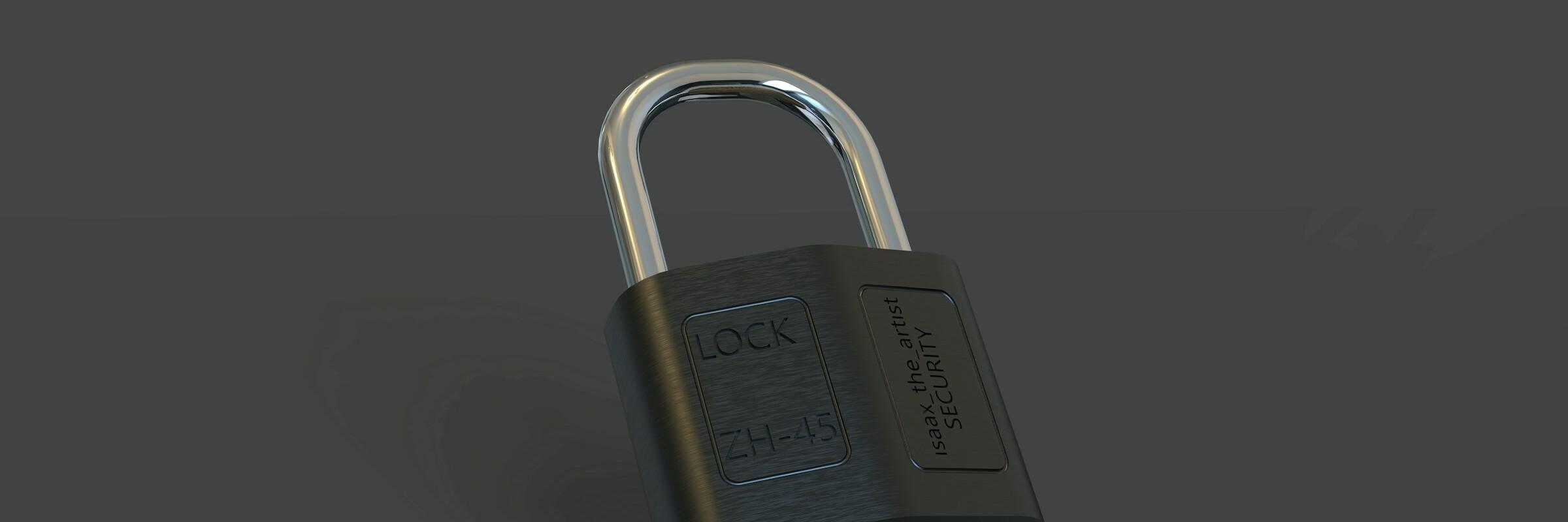 Daten unter Verschluss Ein schwarzes Vorhängeschloss auf grauem Hintergrund