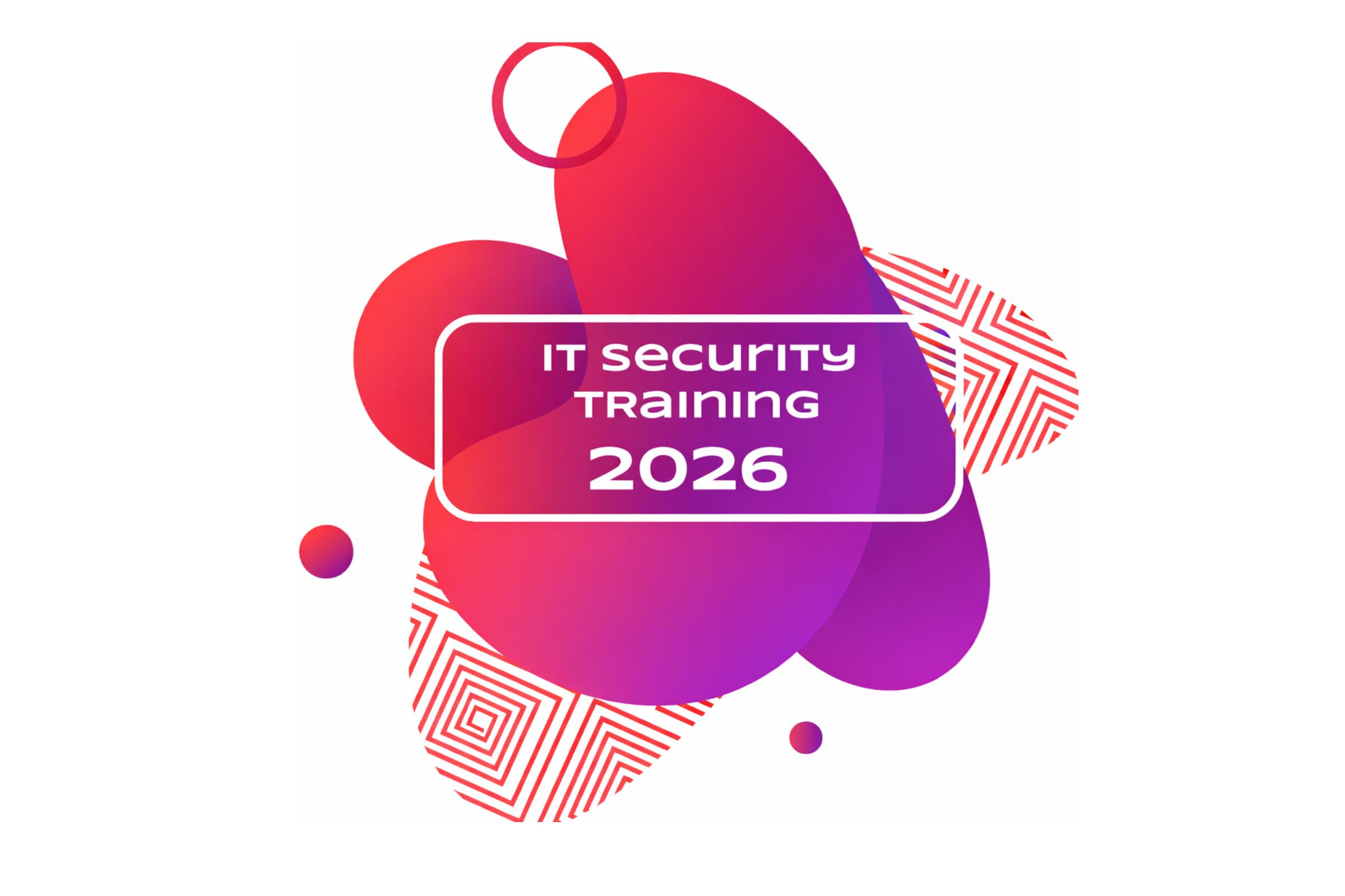 Bunte Elemente mit der Schrift "IT Security Training 2025"