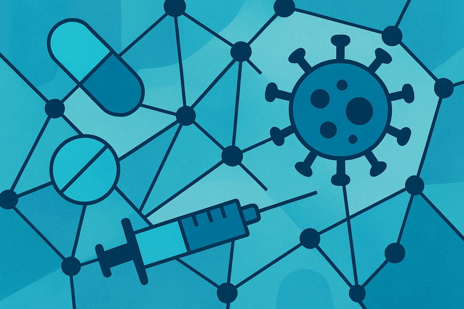 Pharma Branche Graphic with pharmaceutical motifs, for example drugs and viruses