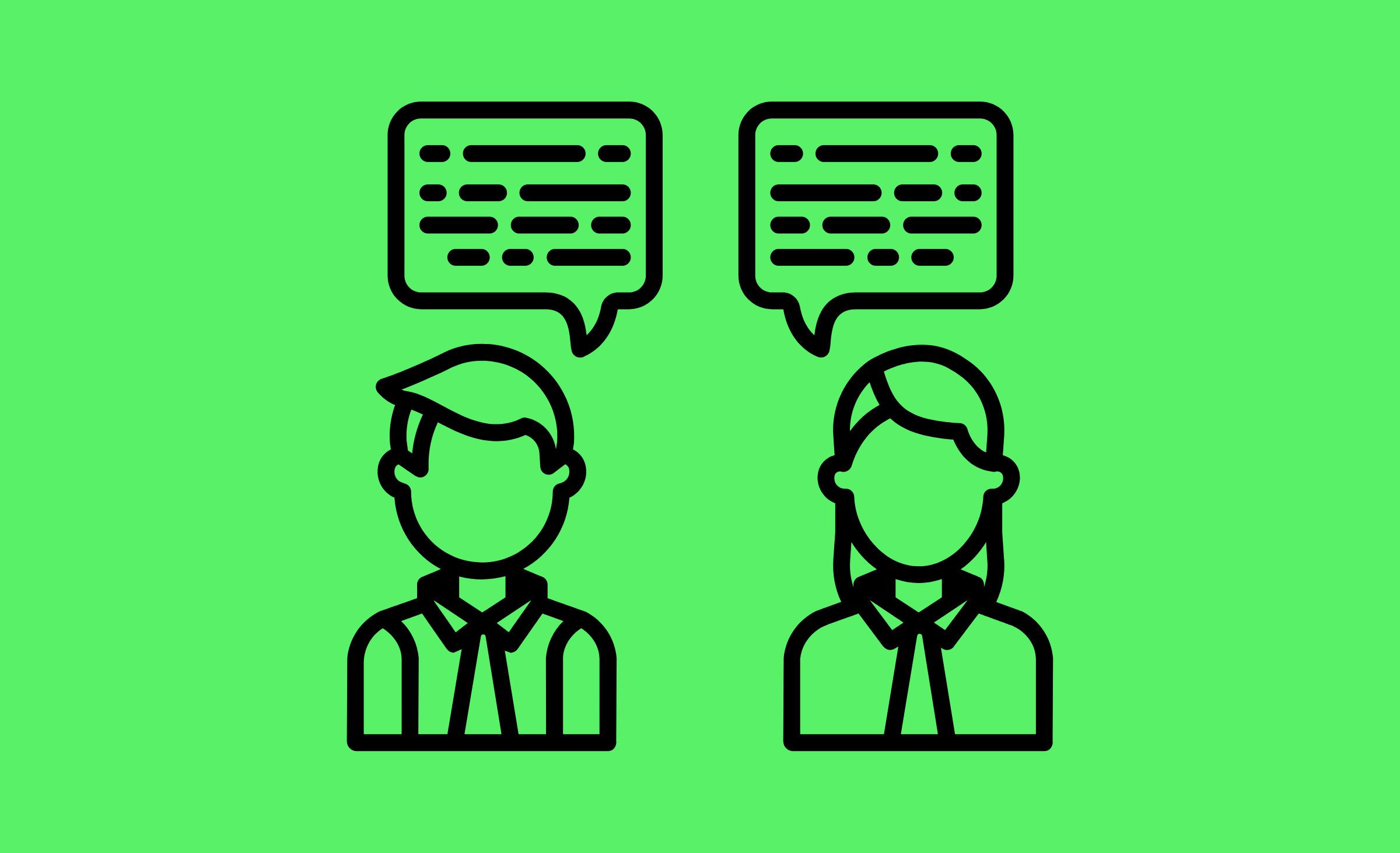 Zwei Personen sprechen miteinander