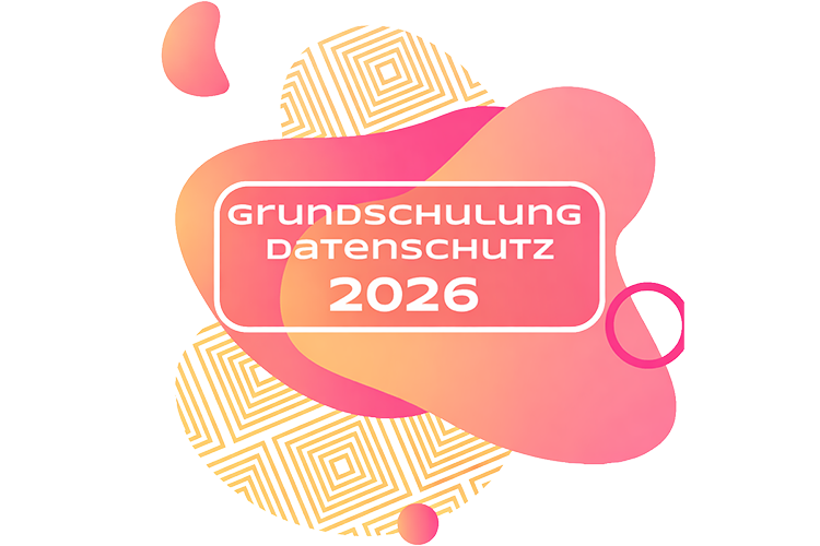 Colourful elements with the text ‘Basic training in data protection 2025’