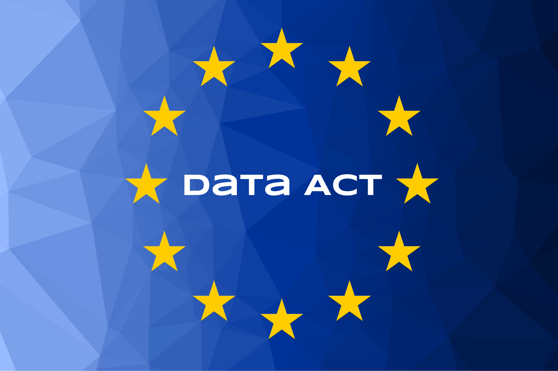 Data Act Blauer Hintergrundverlauf mit 12 gelben Sternen im Kreis, darin die Schrift Data Act